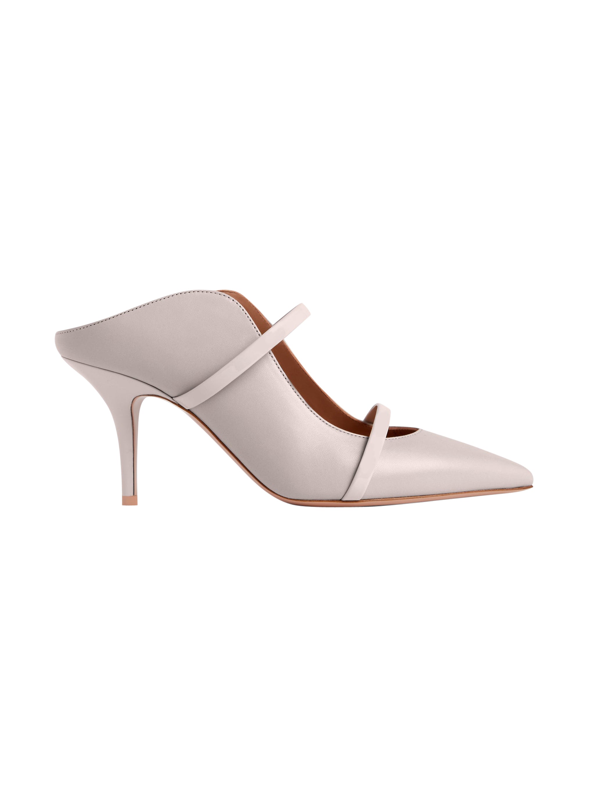 Maureen 70 Ice White Leather Mules with Double Straps