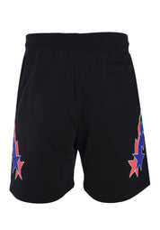 BLACK SHORTS WITH RED AND BLUE "STARRY LIGHTNING" PRINT