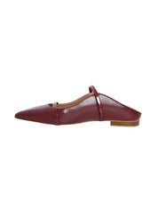 Maureen Flat Red Leather Mules with Patent Leather Straps