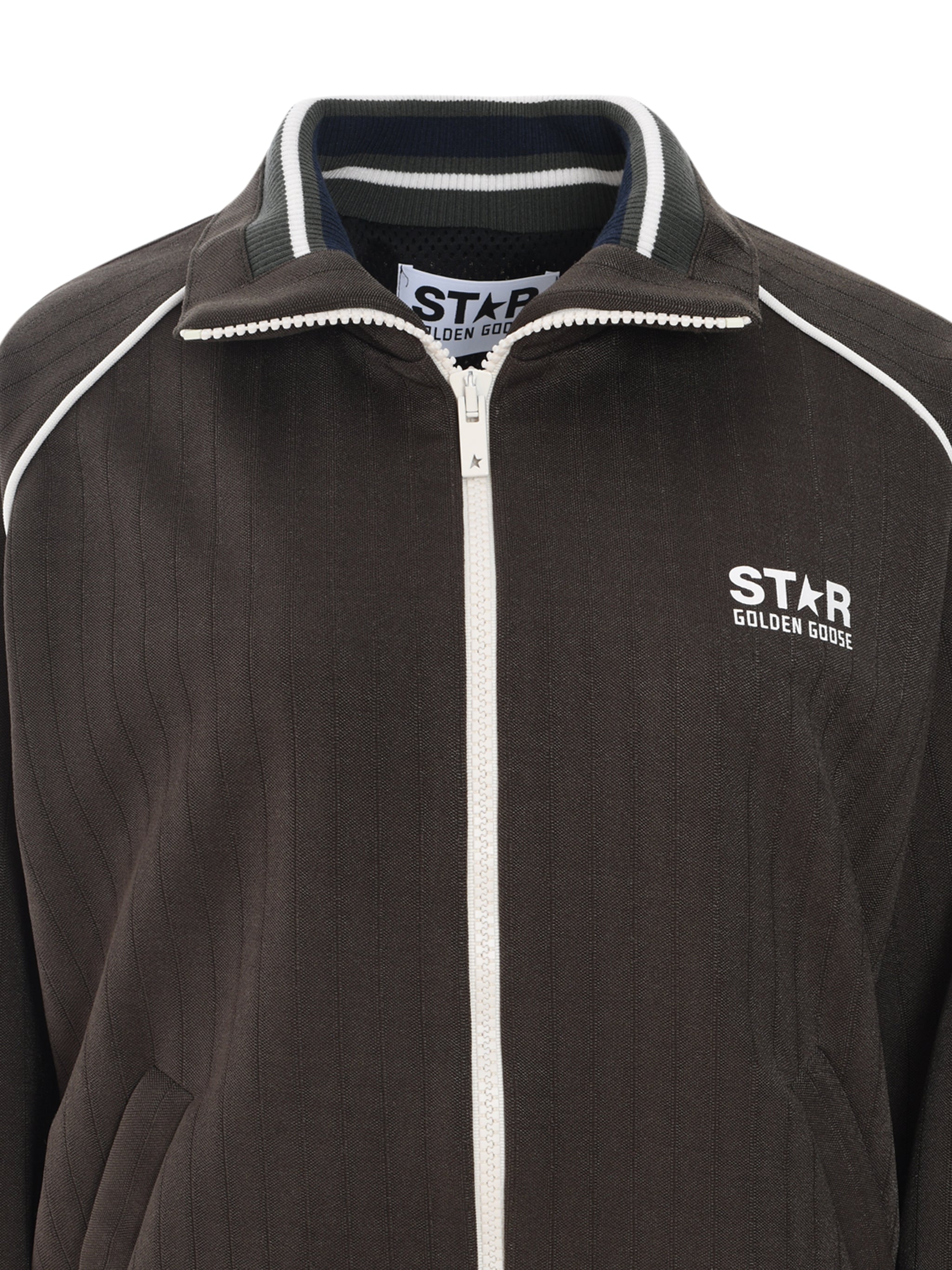 STAR W'S ZIPPED TRACK RAGLAN JACKET TECHNICAL POLY STRIPES   CONTRAST PIPING LOGO PRINTED