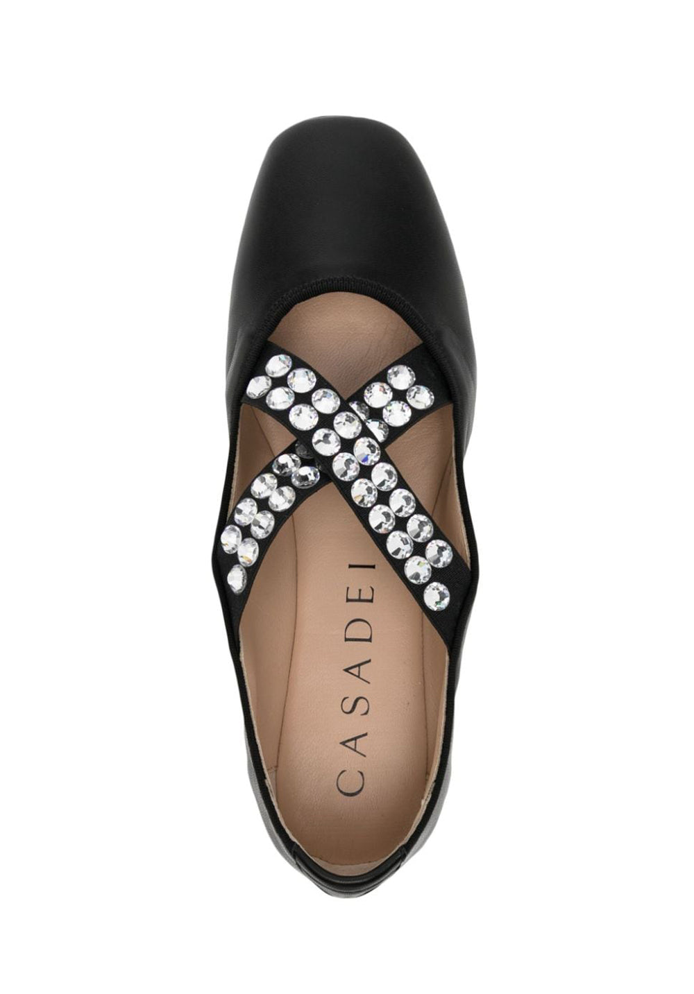 Casadei Queen Bee Black Ballet Flat With Rhinestones