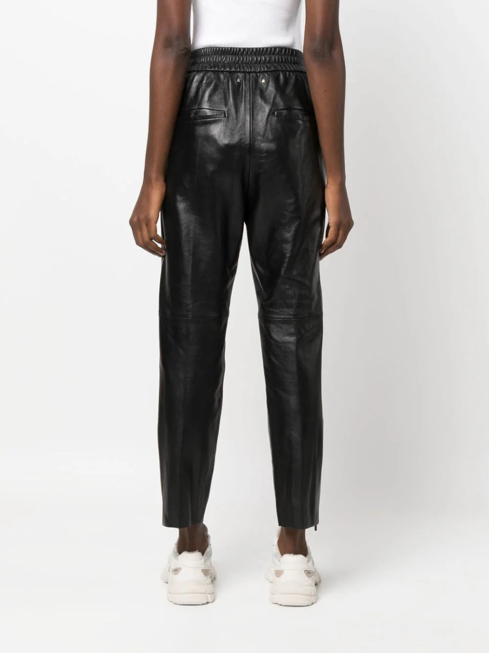 leather elastic-waist cropped trousers