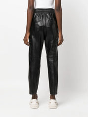 leather elastic-waist cropped trousers