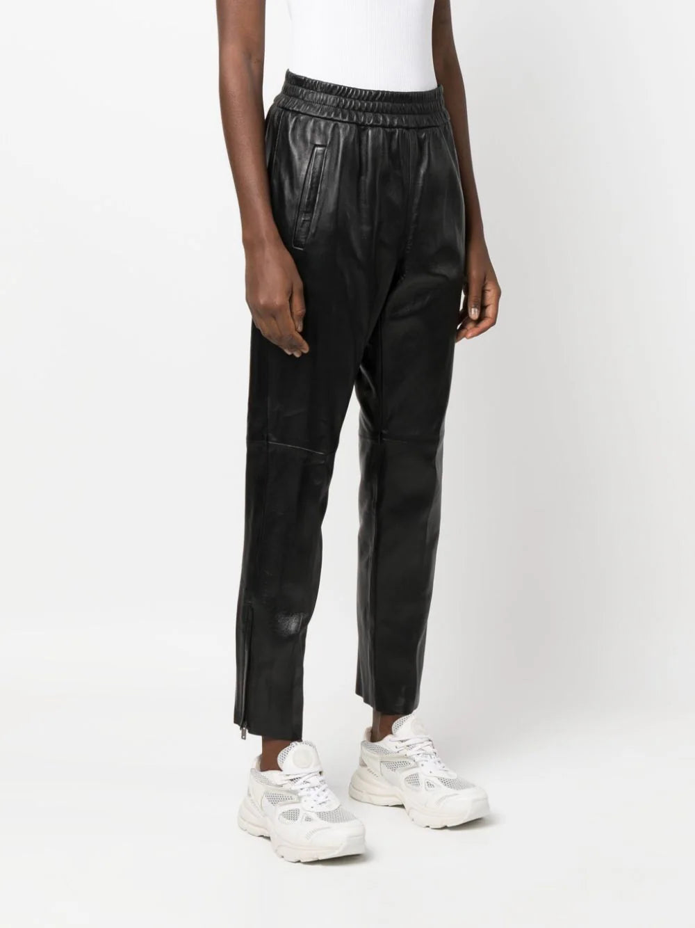 leather elastic-waist cropped trousers