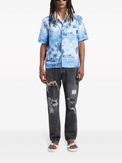 Sunset-print linen-blend shirt