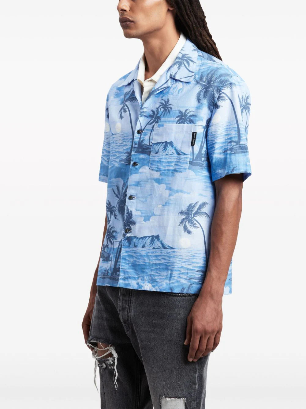 Sunset-print linen-blend shirt