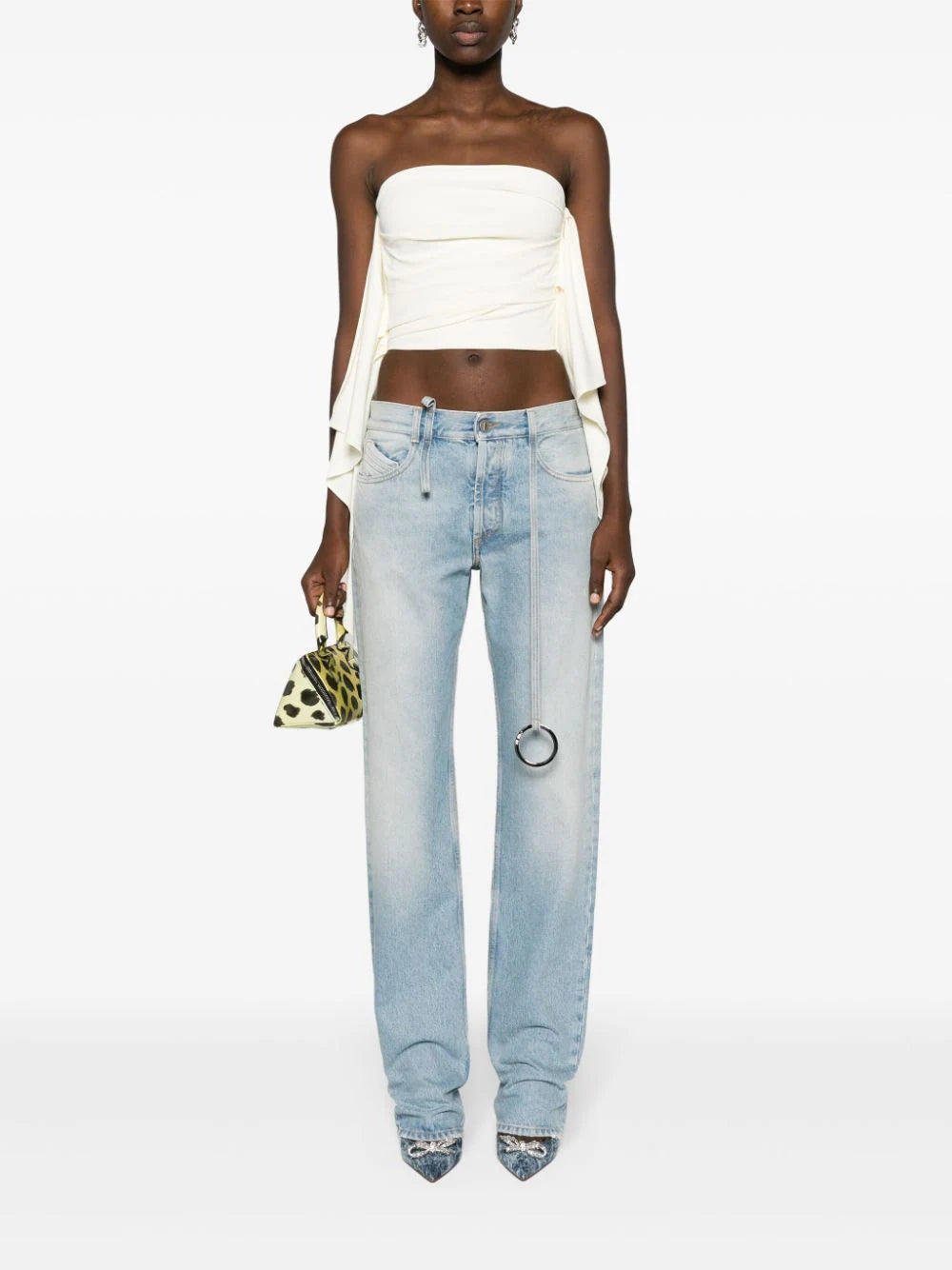 Embellished low-rise tapered jeans