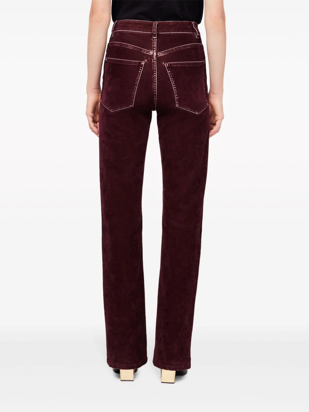 high-waist straight-leg velvet trousers