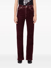 high-waist straight-leg velvet trousers