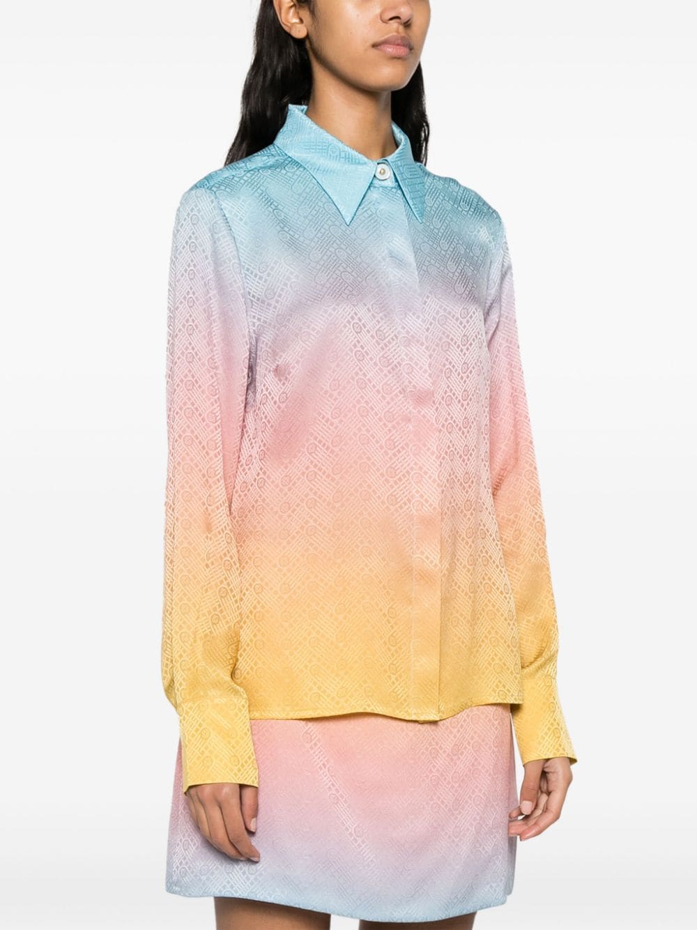 PASTEL GRADIENT PRINTED LONG SLEEVE SILK SHIRT