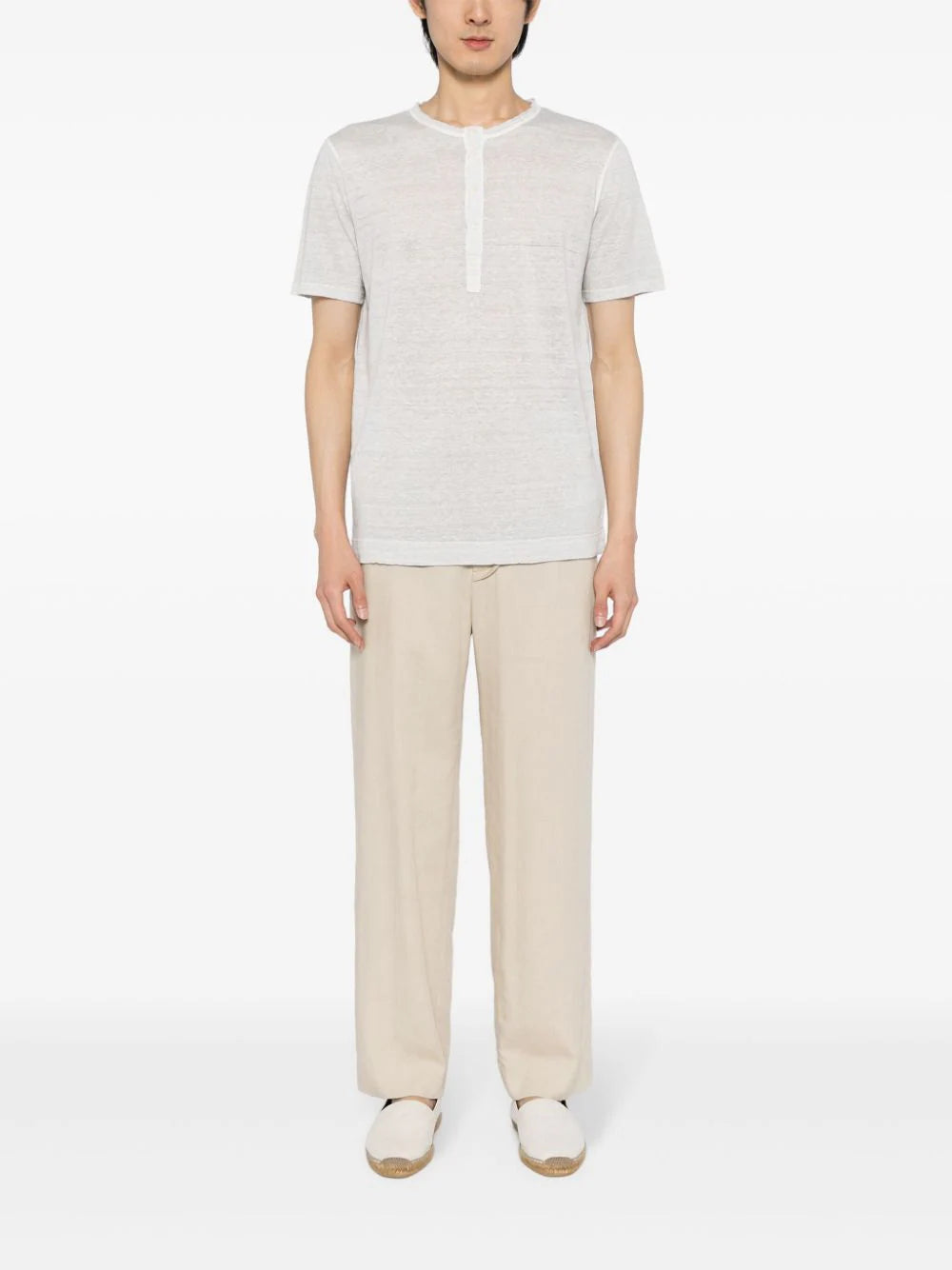 button-placket linen T-shirt