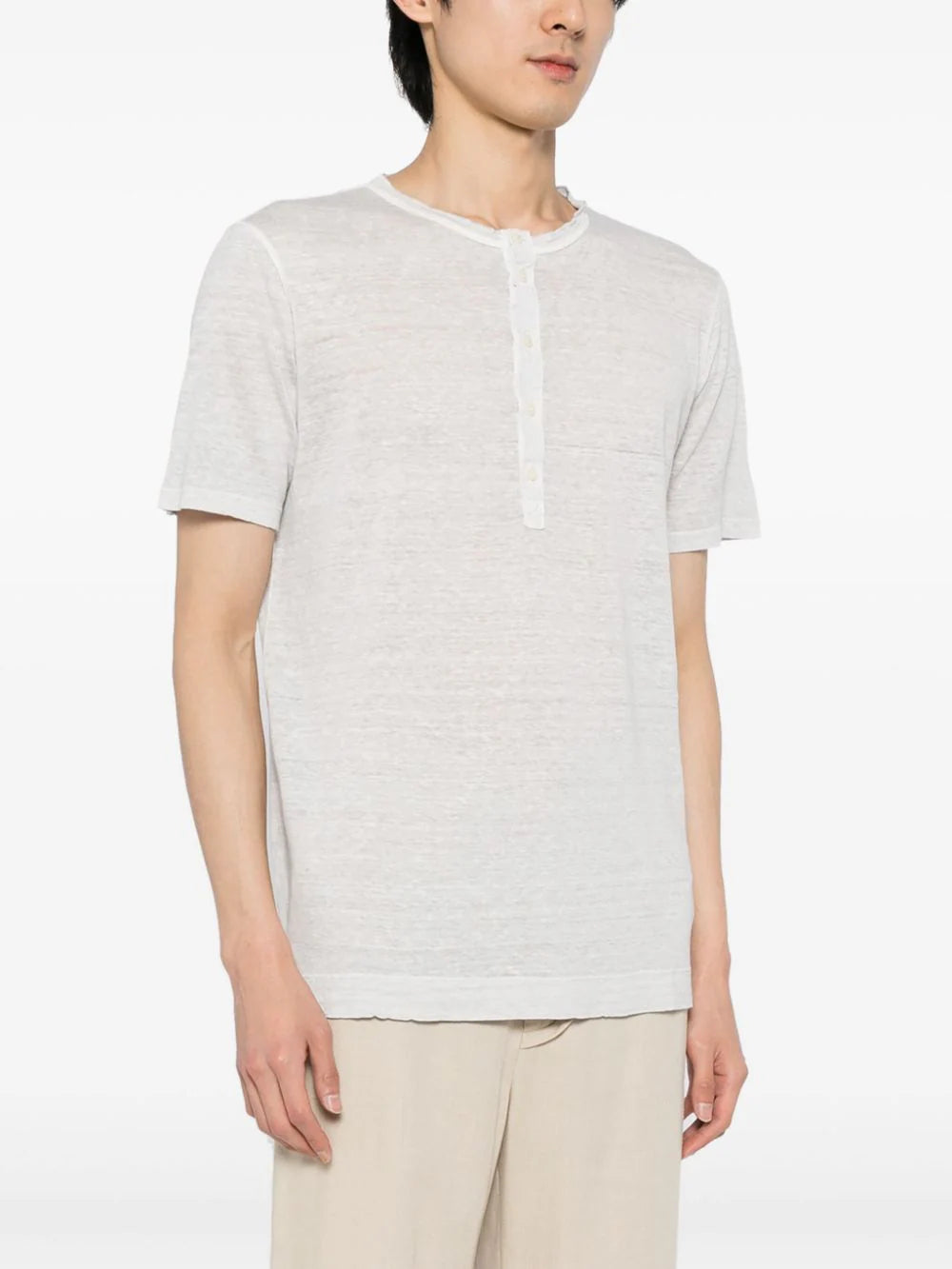 button-placket linen T-shirt