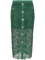 GREEN GUIPURE LACE MIDI SKIRT