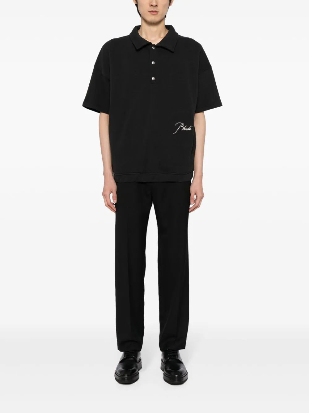 RHUDE PIQUE SNAP SHORT SLEEVE BLACK