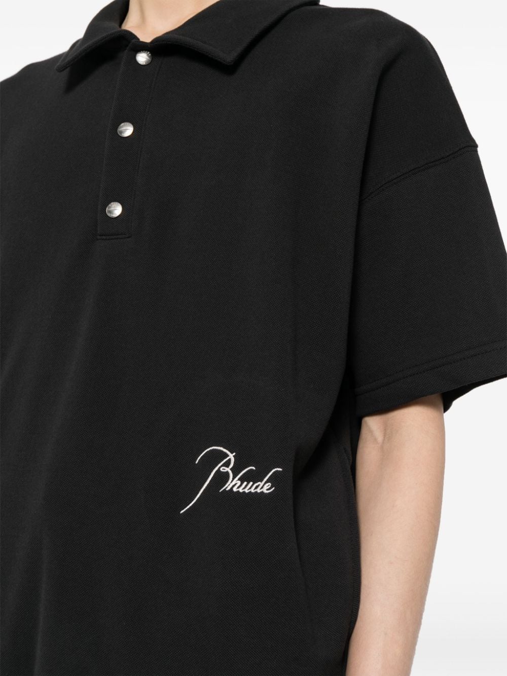 RHUDE PIQUE SNAP SHORT SLEEVE BLACK