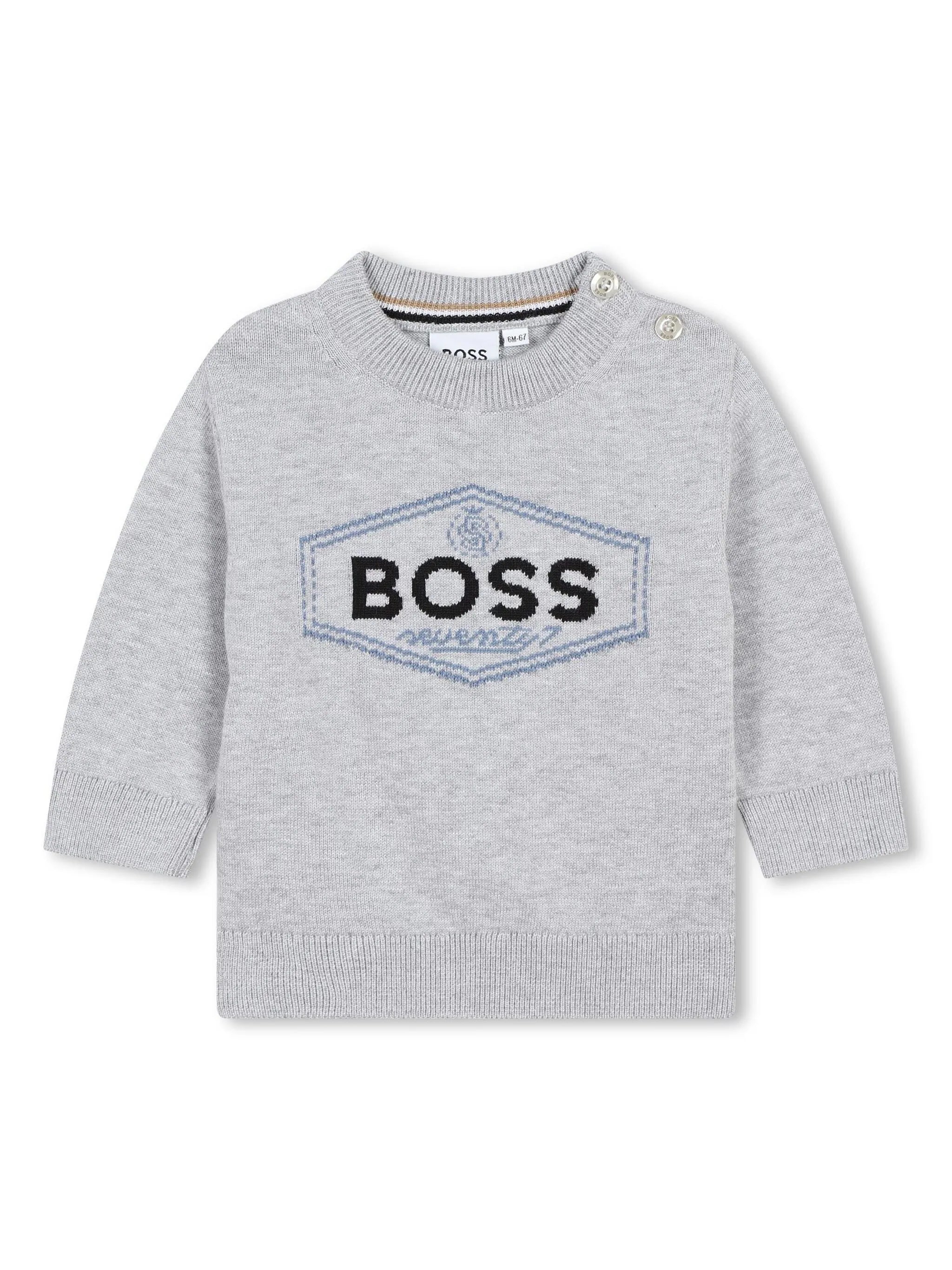 BOSS Kidswear intarsia-logo cotton jumper