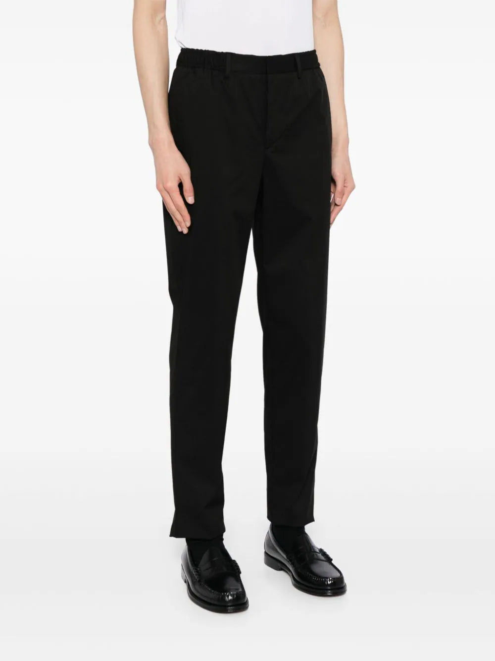 elasticated-waistband straight-leg trousers