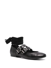 THEKLA BLACK LEATHER BALLET FLATS