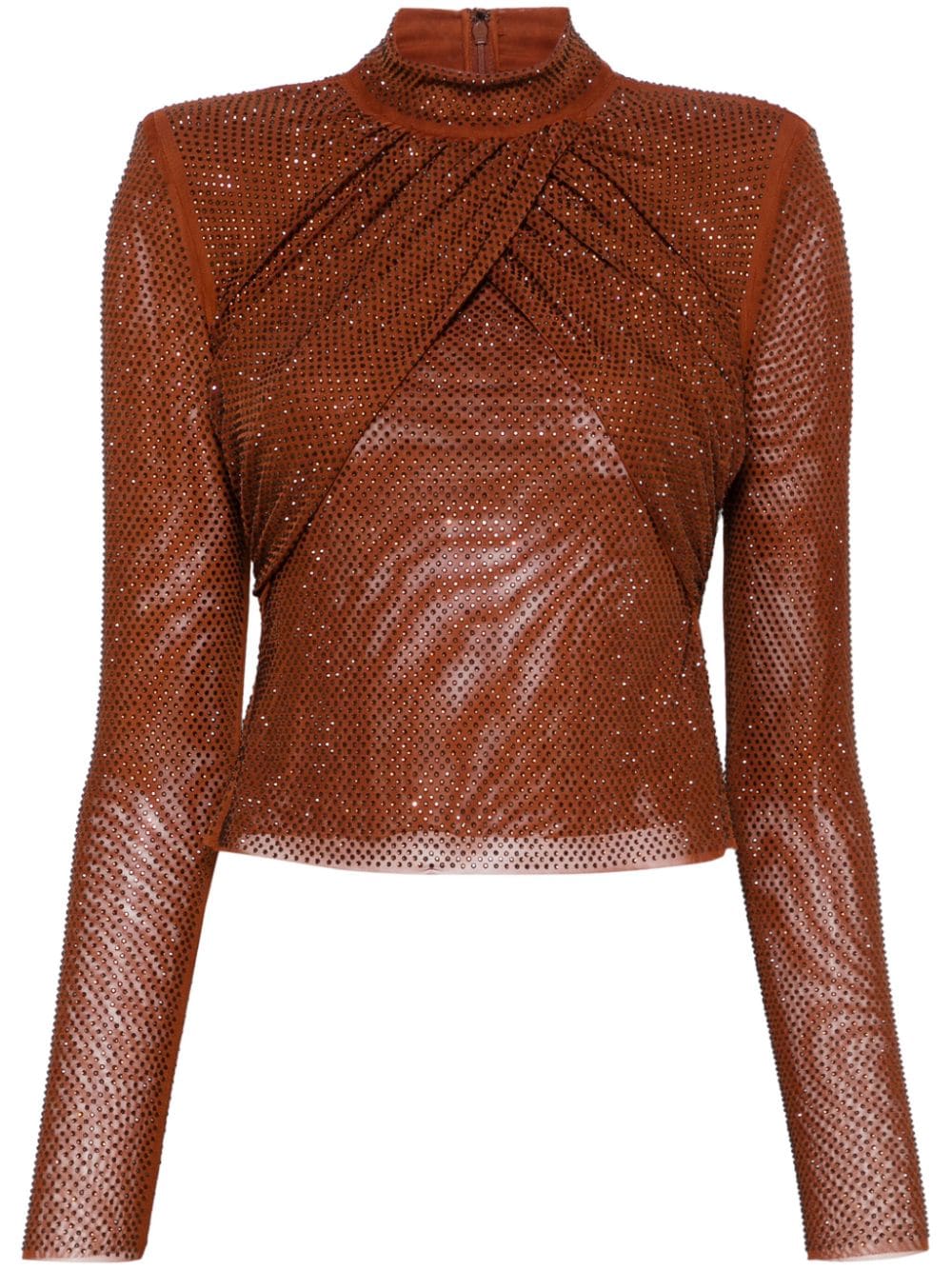 BROWN RHINESTONE MESH TOP