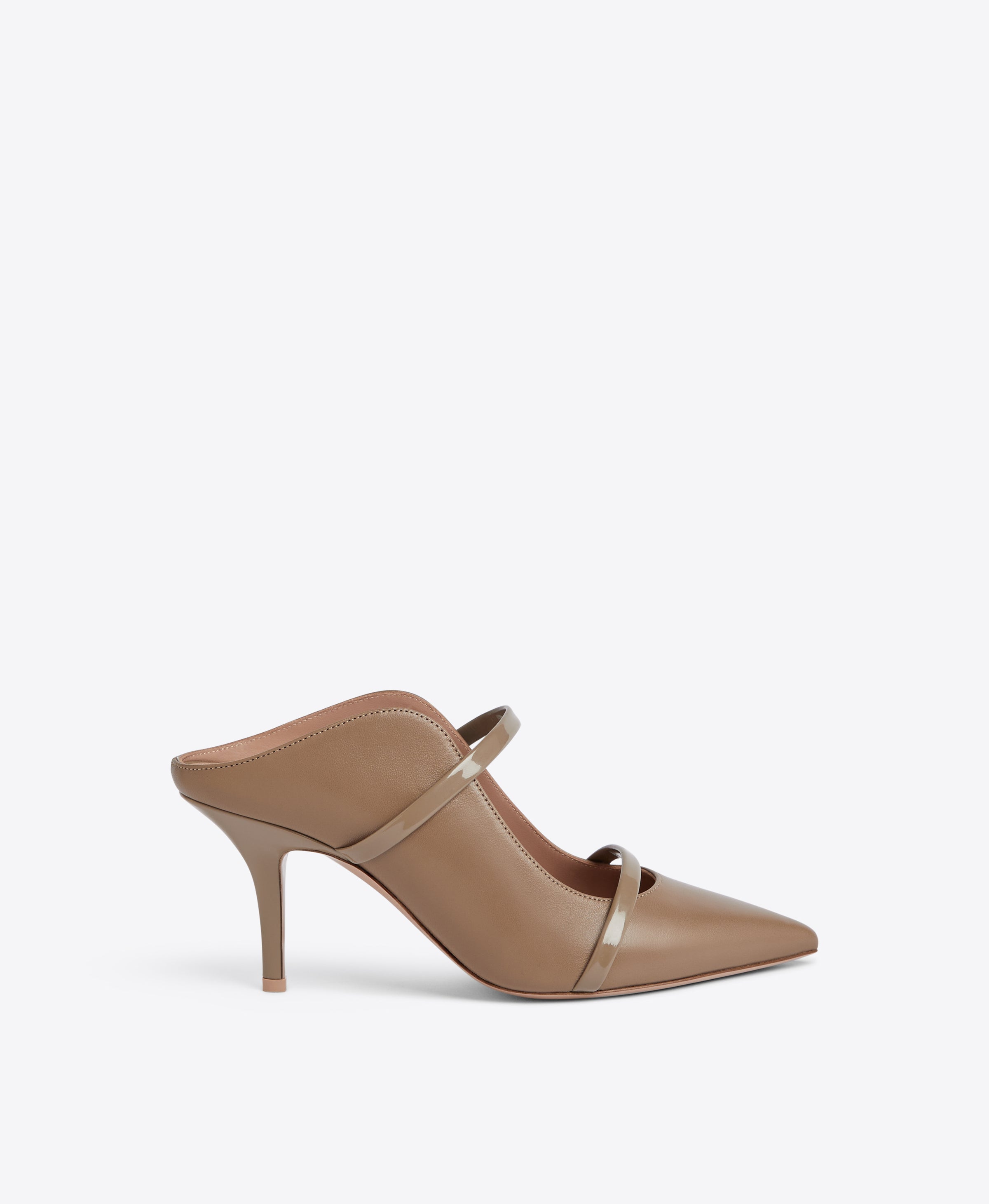 MAUREEN 70 Taupe Leather Heeled Mules