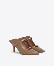 MAUREEN 70 Taupe Leather Heeled Mules