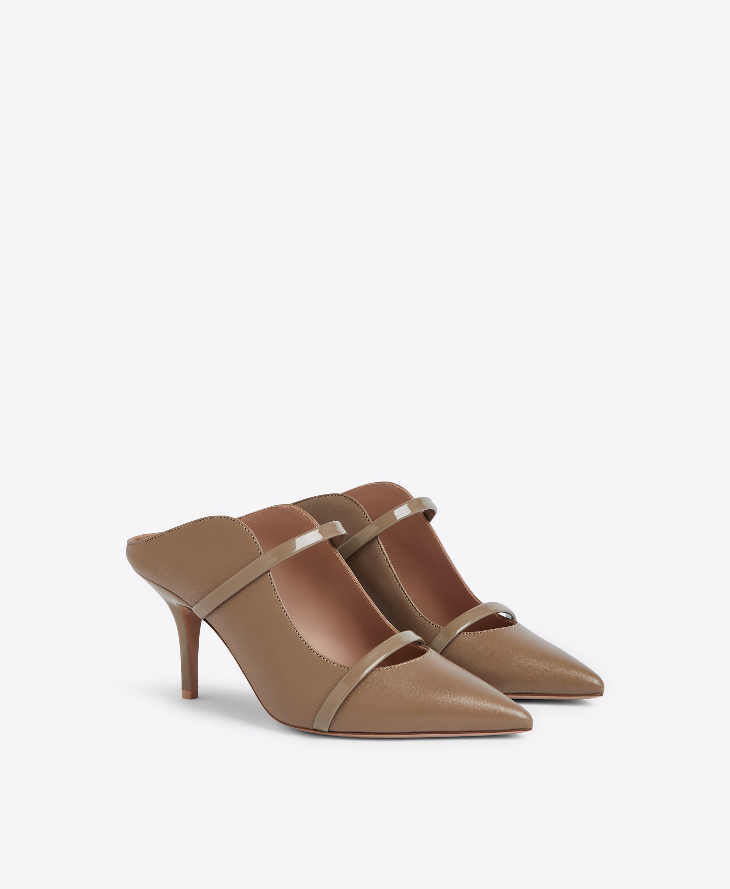 MAUREEN 70 Taupe Leather Heeled Mules