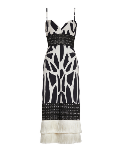 FRINGE TRIM COTTON MIDI DRESS