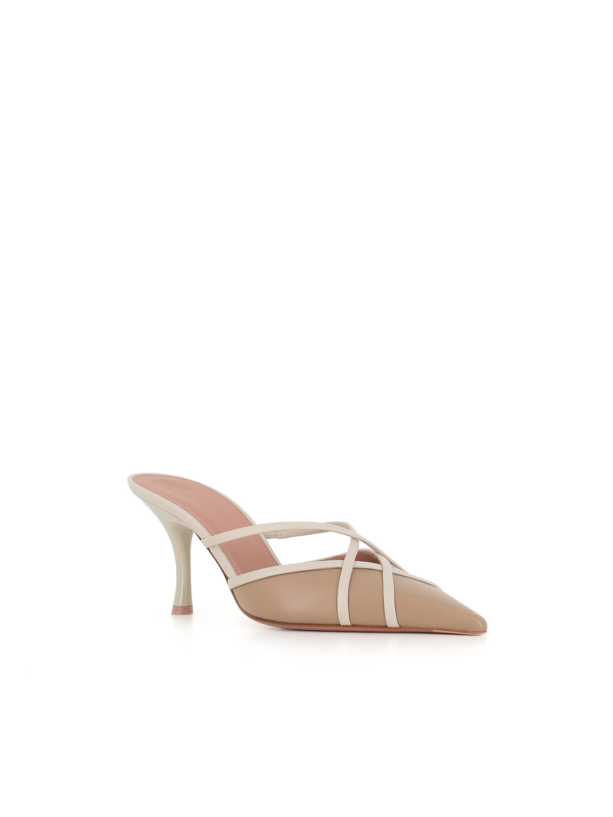 POINTED TOE MULE WITH CRISS CROSS STRAPS ON CURVED HEEL